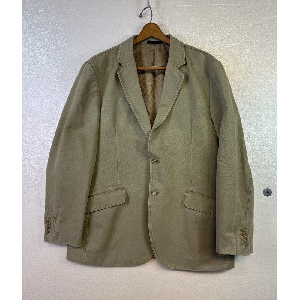 Madison Blazer Mens 46L Khaki Cotton Canvas Casual Sport Coat Jacket Safari